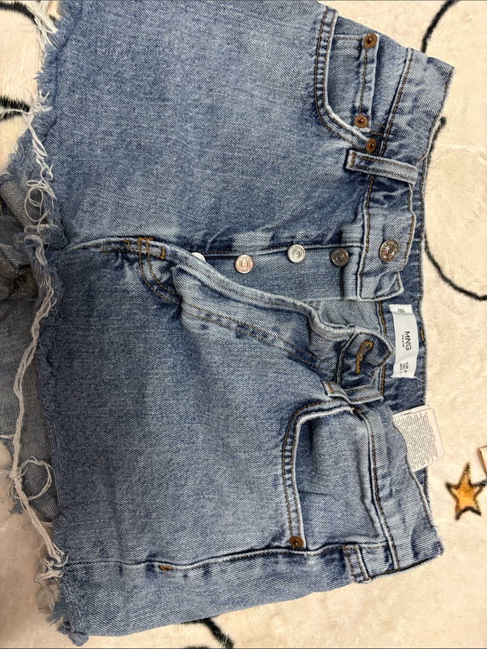 Mango Light Blue High-Rise Button-Fly Denim Shorts